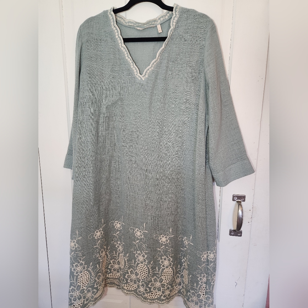 Soft Surroundings Green Midi Dress with Cream Lace